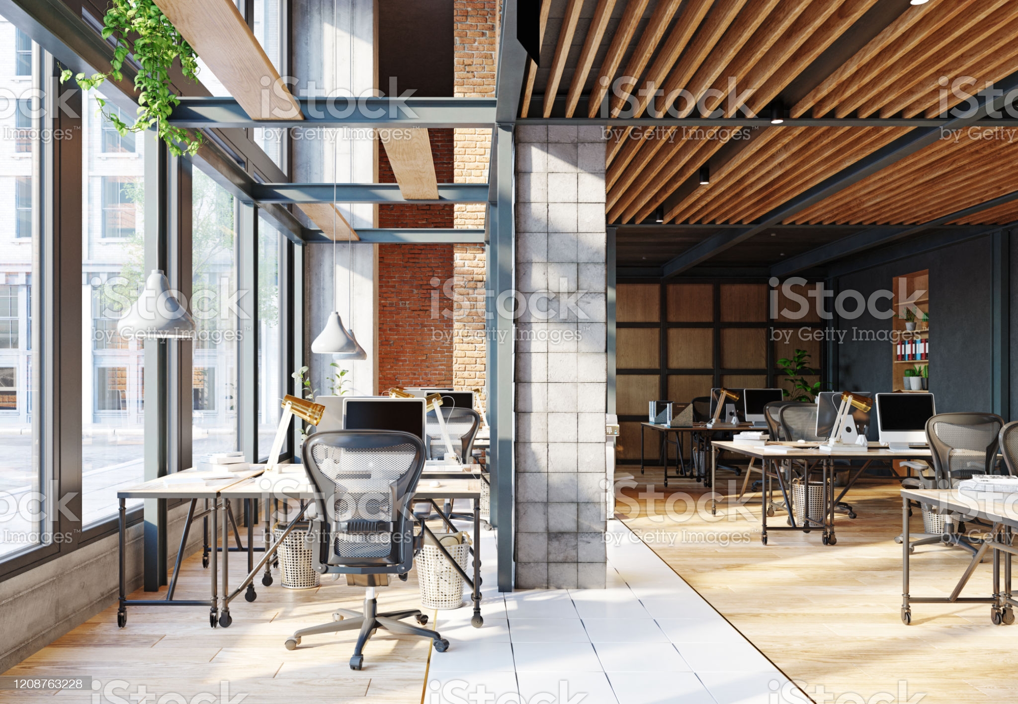 contemporary loft office interior. 3d rendering design concept